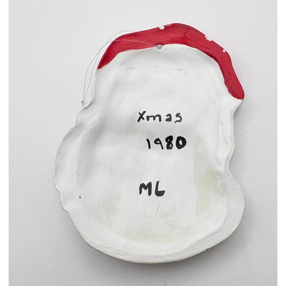 Vintage Santa Claus Face Christmas Tree Ornament Hand Painted Ceramic Blue Eyes - Picture 2 of 6